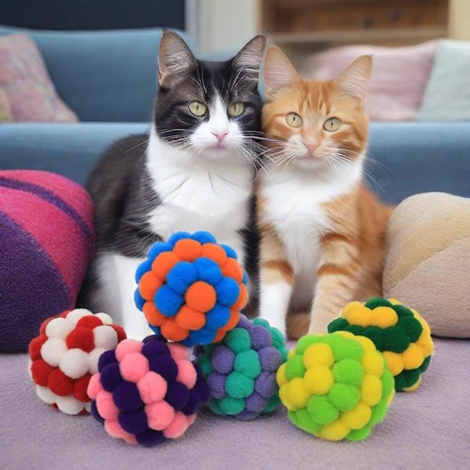 Cat Ball Toys, 2 Inches Soft Fuzzy Balls, 6-Pack Cat Toy Balls