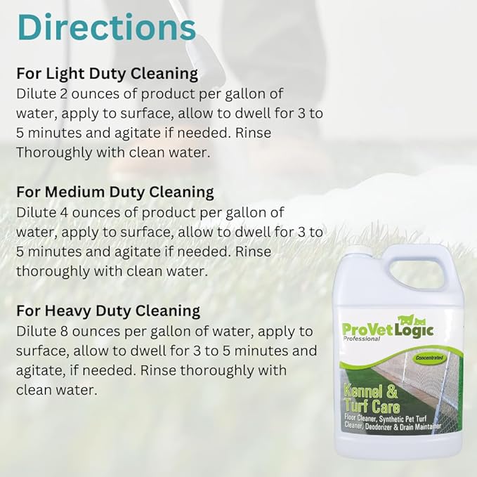 ProVetLogic Kennel & Turf Care- Floor Cleaner, Synthetic Pet Turf Cleaner, Deodorizer & Drain Maintainer- Gallon (Concentrated)