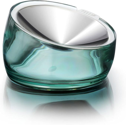 Felli Oblik Elevated Cat Food Bowls 304 Stainless Steel Removable Flat Dish for Whisker Fatigue & Dishwasher Easy Clean, Raised 15° Tilted Stand Non Slip, Wide Metal Plate Anti Vomit (0.5Cup, Classic)