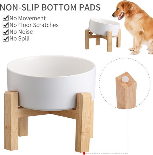 White Elevated/Raised 15°Tilted Anti Slip Ceramic Dog Bowl for Small/Medium Breeds,Slanted Bulldog Big Face Pet Food Water Feeding Dish with Stand for Cats and Dogs (3.6 Cups/28 OZ)
