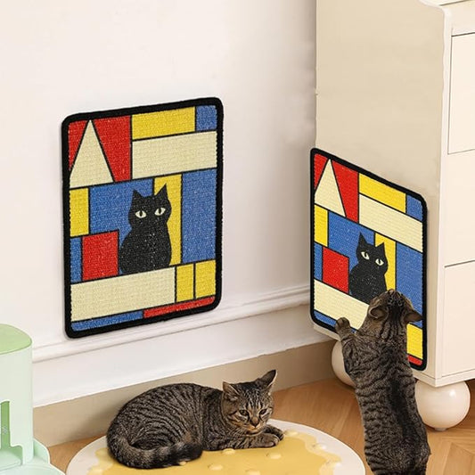 Sisal Cat Scratching Mat – Anti Scratch Furniture Protector for Walls, Couches, Cabinets, Doors & Carpet, 15x11.8 Inch, Shedding-Resistant Cat Scratcher with Hook and Loop Fastener (Geometric)