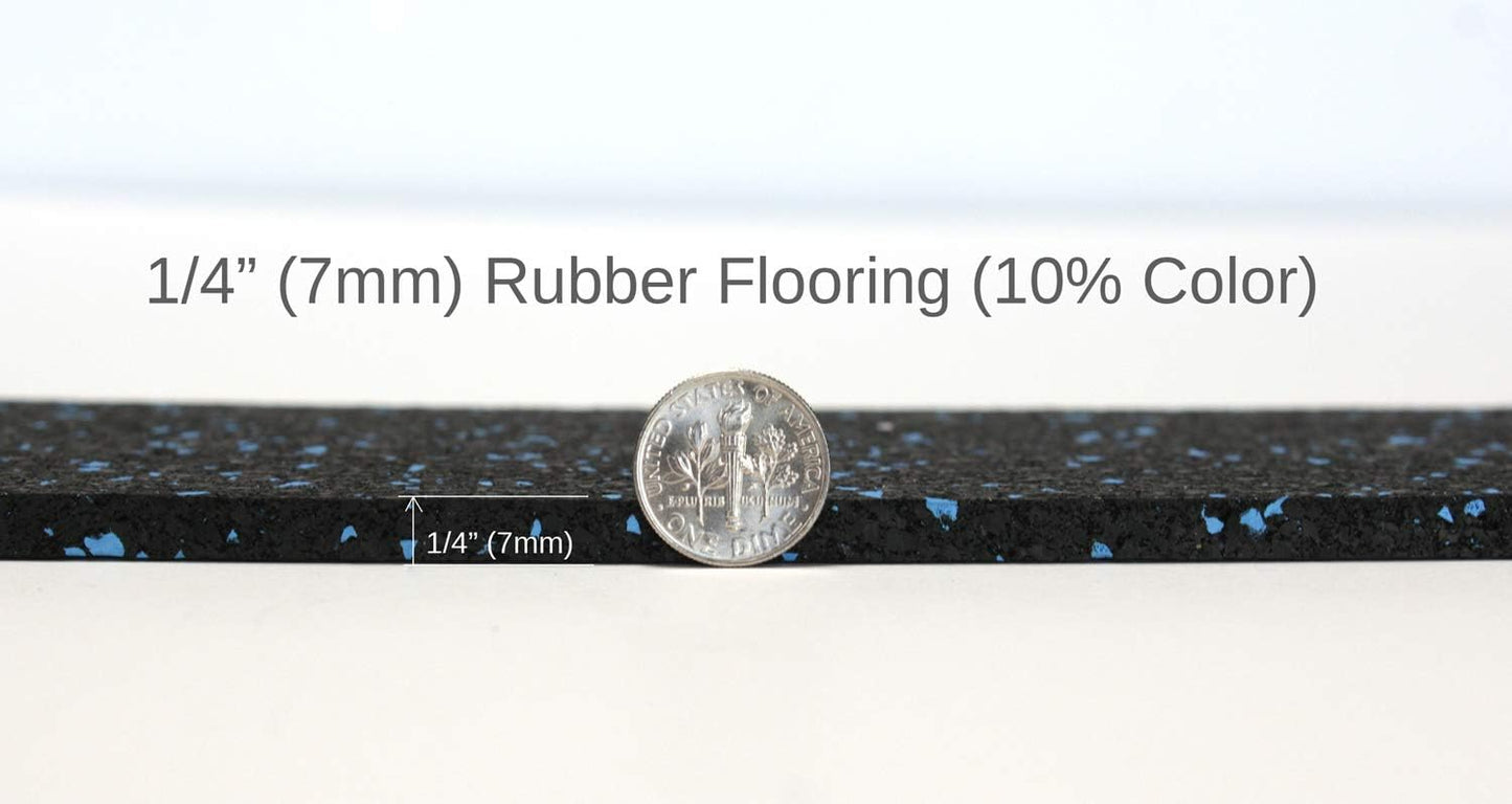 American Floor Mats 1/4in (7mm) Thick 10% Blue 4' x 25' Heavy Duty Rubber Rolls, Protective Exercise Mats, Home Gym Rubber Flooring