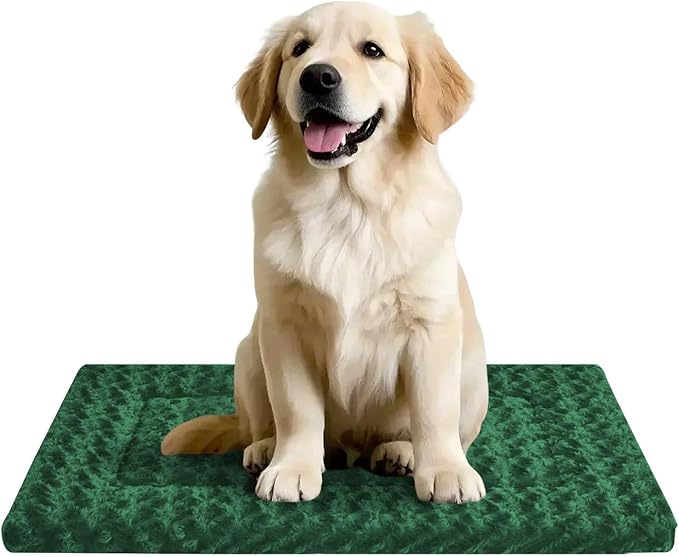 Dog Beds Crate Pad, Dog Bed Mat for Large Dogs Sleeping, Soft, Durable, Washable & Anti-Slip Crate Pads, Reversible Kennel Mat (Magic Circle Green, L(35”*24“*1.5”))