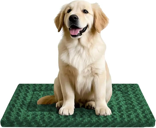 Dog Beds Crate Pad, Dog Bed Mat for Large Dogs Sleeping, Soft, Durable, Washable & Anti-Slip Crate Pads, Reversible Kennel Mat (Magic Circle Green, L(35”*24“*1.5”))