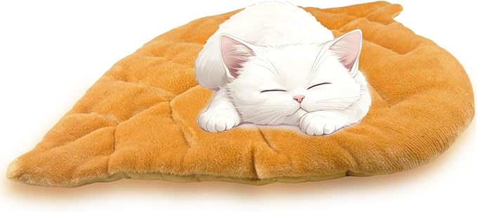 Leaf Shaped Self-Warming Cat Bed Mat – 26"x20" Flannel & Cotton Pet Pad, Warm Pet Cat Mat for Indoor, Soft Kitten Cushion & Puppy Mattress (Yellow)