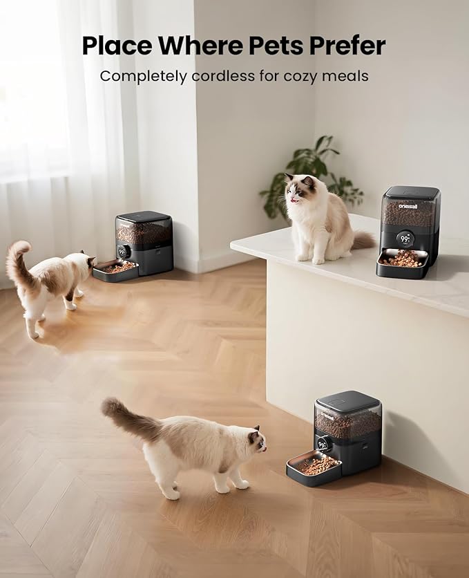 oneisall Cordless WiFi Automatic Cat Feeder, Tasty S2 Pro Rechargeable 100-Day Battery Operated Pet Feeder, 12 Cups/3L Timed Cat Food Dispenser for Large Kibble, Smart App Control (Black)