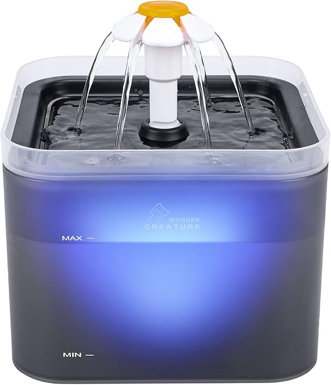 Cat Water Fountain, 67oz/2L Automatic Cat Drinking Fountain, Pet Water Fountain with LED Light and Filter for Cats and Small Dogs (Grey)