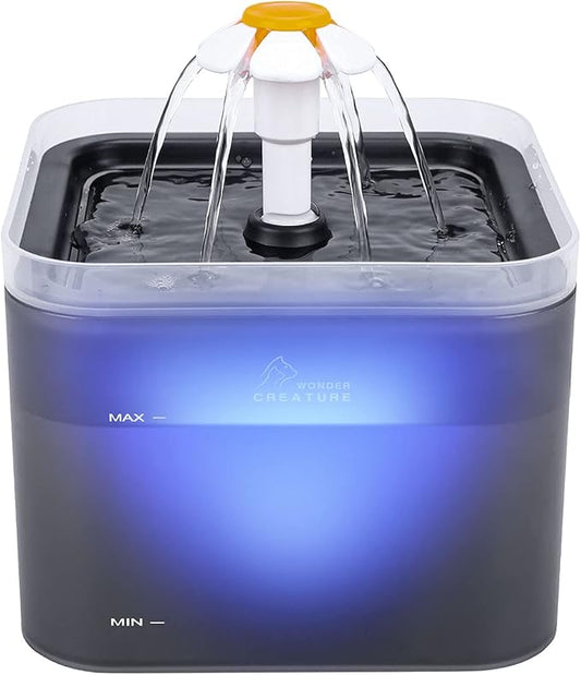 Cat Water Fountain, 67oz/2L Automatic Cat Drinking Fountain, Pet Water Fountain with LED Light and Filter for Cats and Small Dogs (Grey)