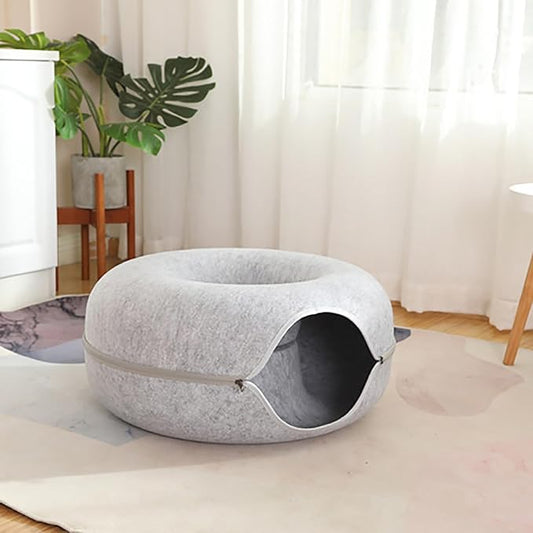 iCAGY Large Cat Tunnel Bed Toys for Indoor Cats (Grey, 24", Qty 2)