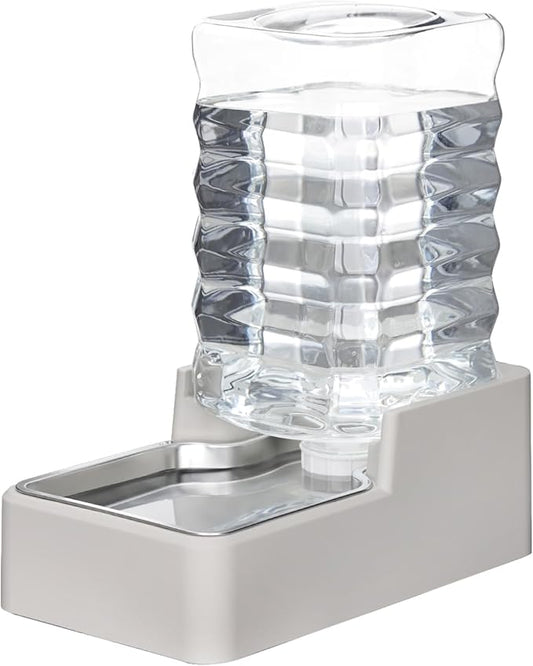 RIZZARI Stainless Steel Pet Water Feeder: 8L Automatic Leak-Proof Gravity Dispenser for Cats Dogs Indoor Outdoor Use（Beige Without Filter,8L）