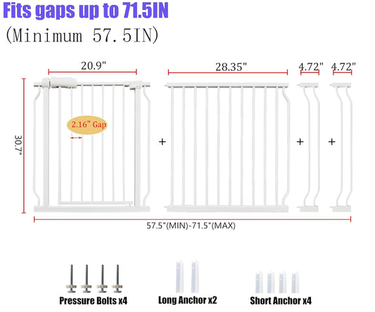 Extra Wide 67-71.5 Inch Baby Gates for Stairs, Doorways - No Drilling, Pressure Mounted Pet Gates for Kids and Dogs