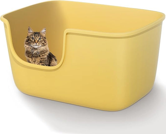 Vealind Large High Sided Cat Litter Box for Indoor Cats 22.2"×14.9"×12" Tall Litter Boxes with High Back Deep Wall XL Kitty Litter Boxes (Yellow)