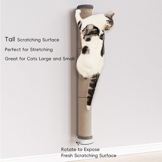 40" Wall Mounted Cat Scratcher, Sisal Scratching Post，Furniture for Indoor Cats, Tall and Sturdy Cat Climbing Pole for Large Cats