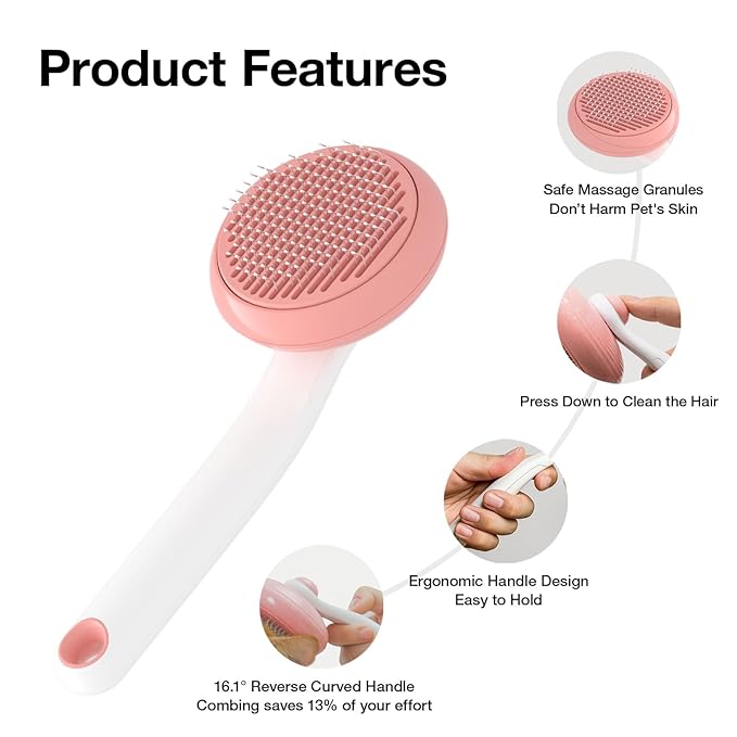 Slicker Brush for Cats & Dogs, Pet Grooming Self Cleaning Brush for Shedding, Cat Deshedding Brush Easily Removes Tangles Hair and Loose Undercoat, Pink
