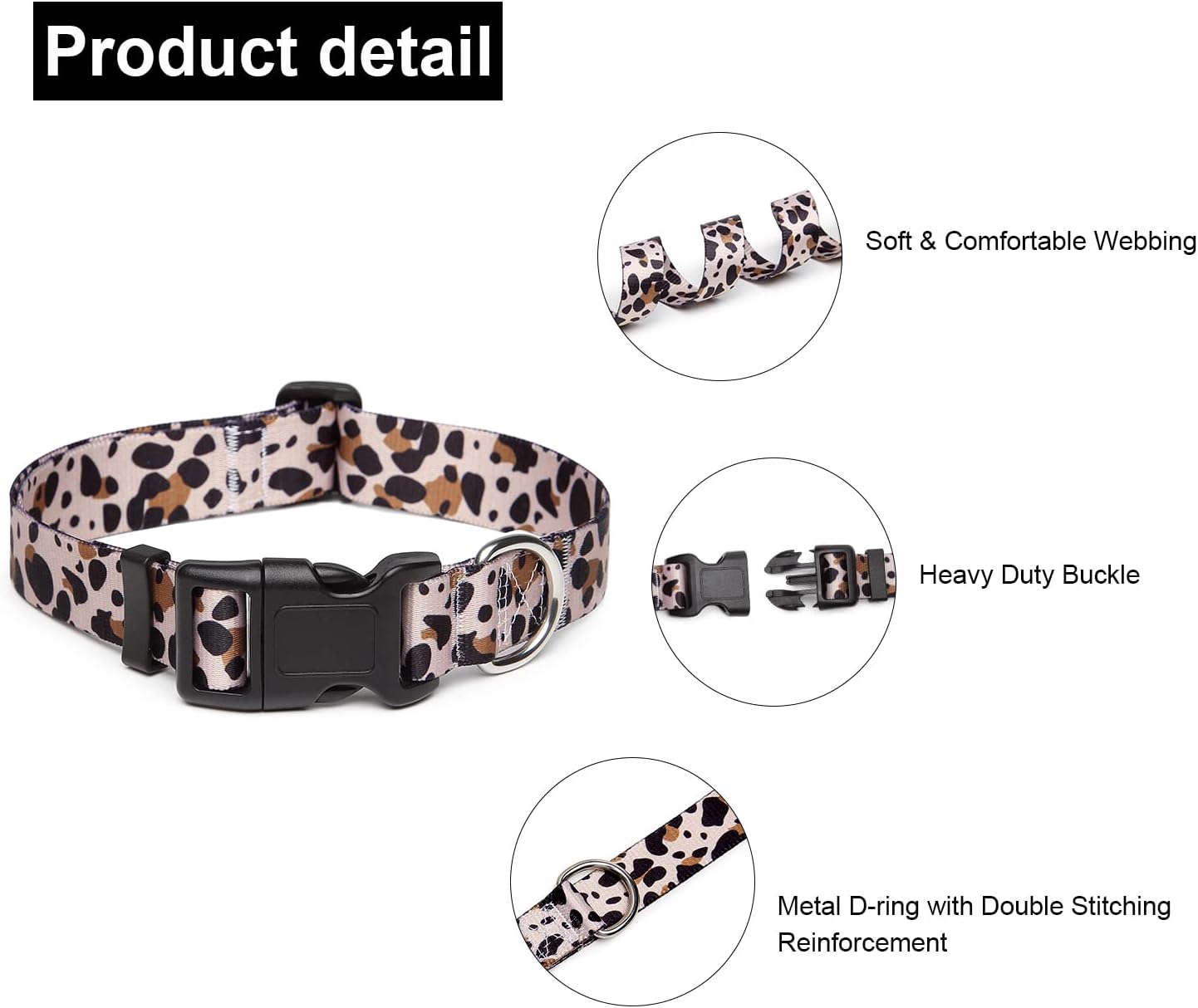 Mercano Adjustable Dog Collar - Special Design Patterns, Soft Nylon Comfortable Durable Pet Collar for Small Medium Large Dogs (S, Leopard)