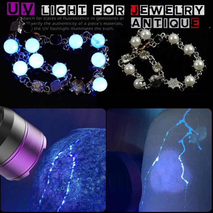 365NM UV Blacklight Flashlight, 4-core Filtered LED, High Power and Long Range Professional Grade Beam for Yooperlite Hunting, Detection of Pet Urine, Resins and Professional Applications