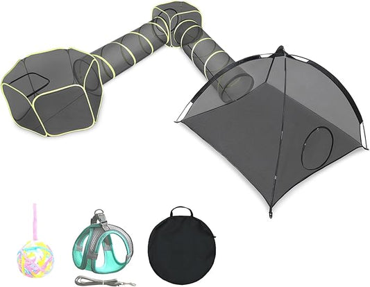 wilwolfer Outdoor Cat Enclosures for Indoor Cats- 5 in 1 Outdoor Cat Tent with Tunnel- Cat Houses for Outdoor Cats- Outdoor Cat Enclosures- Portable Pet Playpen for Cats Puppy and Small Animals black