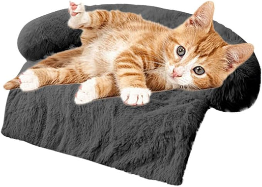 Calming Dogs/Cats Bed Mats, Dog Pad Washable Removable Couch Cover, Plush Long Fur Mat for Pets, Waterproof Lining, Perfect for Small, Medium and Large Dogs and Cats (Dark Gray, 21"x21")