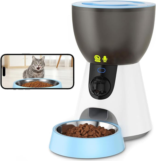 Ownpets Automatic Pet Feeder with Camera, 1304P HD Video with Night Vision, 2-Way Voice Interaction, 2.4G & 5G WiFi Food Dispenser with APP Control, 4L Timed Feeder for Cats and Dogs
