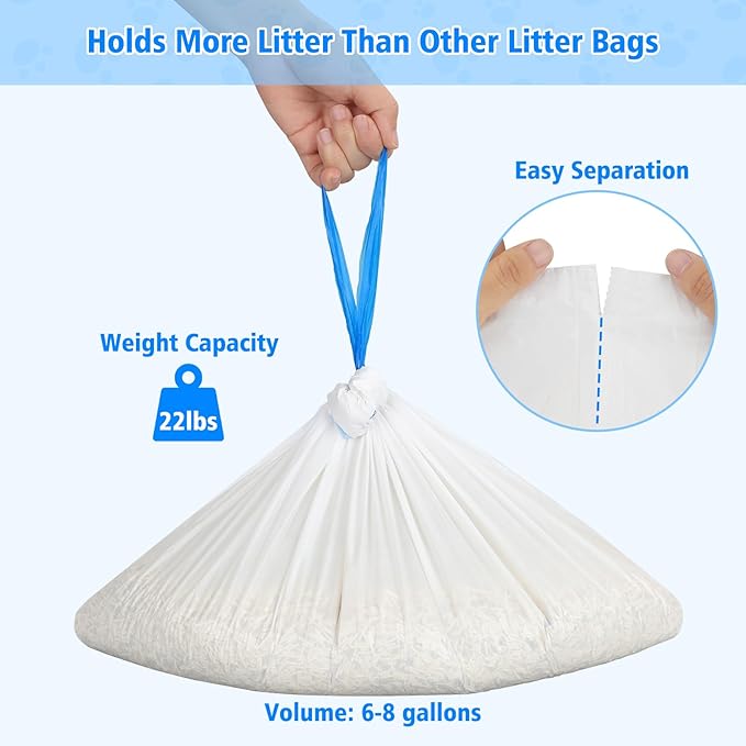 120 Count Self-Cleaning Cat Litter Box Liners for MW-SC01/MW-SC02/MW-LR01, Drawstring Heavy Duty Waste Bags, Leak-Proof Disposable Trash Bags - 18" x 12.6"
