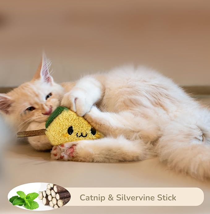 Durable and lnteractive Cat Teething Stick Toys: Chewing Stick, Grinding Teeth Rod, and chewable Cat Doll for Your Pet's Entertainment (Lemon Yellow)