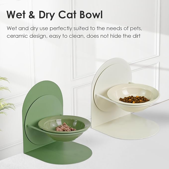 Ceramic Cat Bowls, White Ceramic Cat Food Bowl Without Metal Stand, Dishwasher-Safe Pet Food Bowl for Cats & Small Dogs （Only Bowl, No Stand