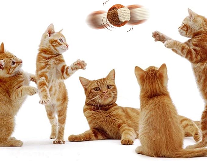 6Pcs Cat Toy Sisal Ball Pet Scratching Ball Chew Eco-Friendly Toy Pets Interactive Toy Bite and Wear Resistant(Random Color)