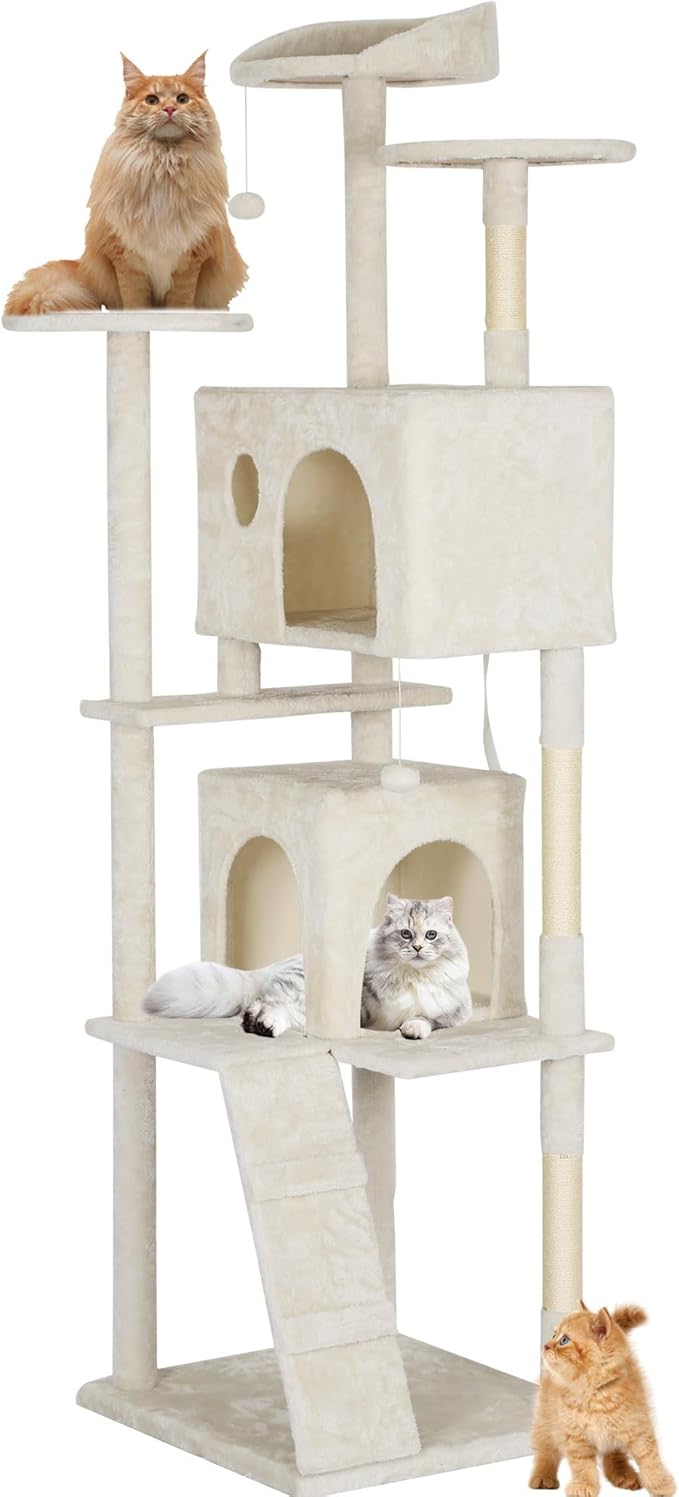 BestPet 81in Cat Tree Tower for Indoor Cats,Multi-Level Cat Furniture Activity Center with Cat Scratching Posts Stand House Cat Condo with Funny Toys for Kittens Pet Play House,Beige