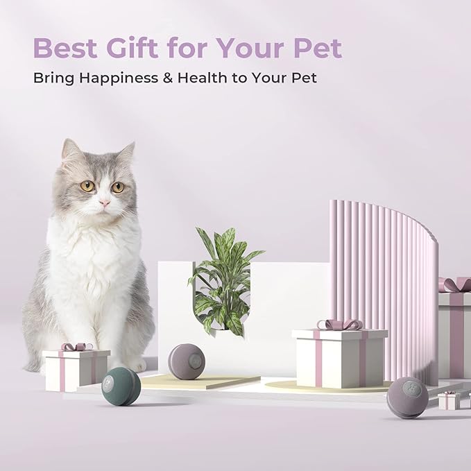 Cheerble Hoochii Smart Interactive Cat Toy, 3 Interactive Modes Automatic Moving Bouncing Rolling Ball for Indoor Cat Kitten Birthday Gift, Self Rotating Ball with Lights and Bell, USB Rechargeable
