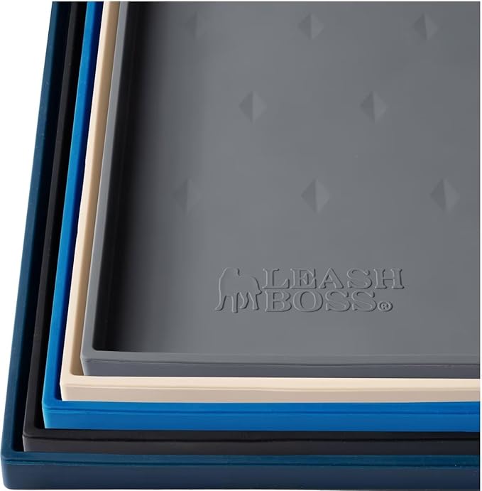 Leash Boss Silicone Dog Water Bowl Mat - XL 25" x 17" Gray - Tall Lip & Non-Slip Base - Waterproof Dog & Cat Food Mat, Dog Food Mat for Food and Water