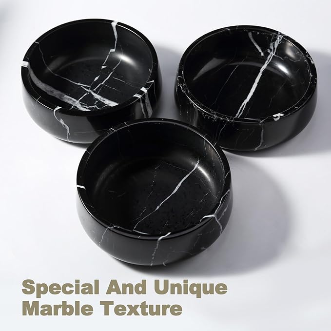 Black Marble Dog Bowl, 3.5lbs Non Slip,Non Spill Heavy Dogs Food Bowl, Large Dog Dish, Weighted Food and Water Bowls for Medium Dogs, Natural Stone Pet Bowl, Easy to Clean, Holds 4.5 Cups