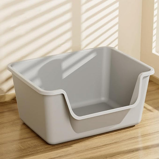Large Cat Litter Box with High Sides,Cat Boxes for Indoor Cats,Cat Litter Pan for Kitty,Litter Box with Low Entry,Easy to Clean,Anti-Splashing(Grey)