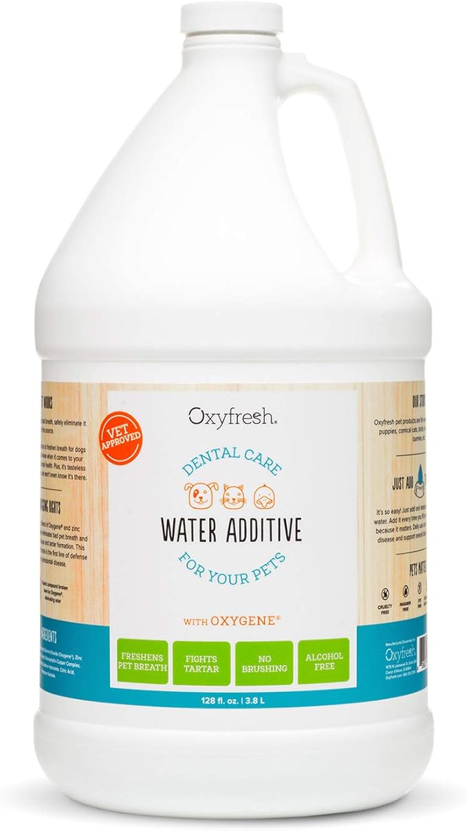 Oxyfresh Premium Pet Dental Care Solution Pet Water Additive: Best Way to Eliminate Bad Dog Breath and Cat Bad Breath - Fights Tartar & Plaque - So Easy, Just Add to Water! Vet Recommended 128 oz.
