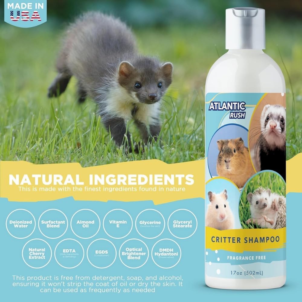 Critter Shampoo for Small Pets - 17 oz Small Animal Fragrance & Detergent Free Shampoo - Sensitive Skin Shampoo for Ferrets, Guinea Pigs, Rabbits, Hedgehogs, Hamsters & Sugar Gliders (Unscented)