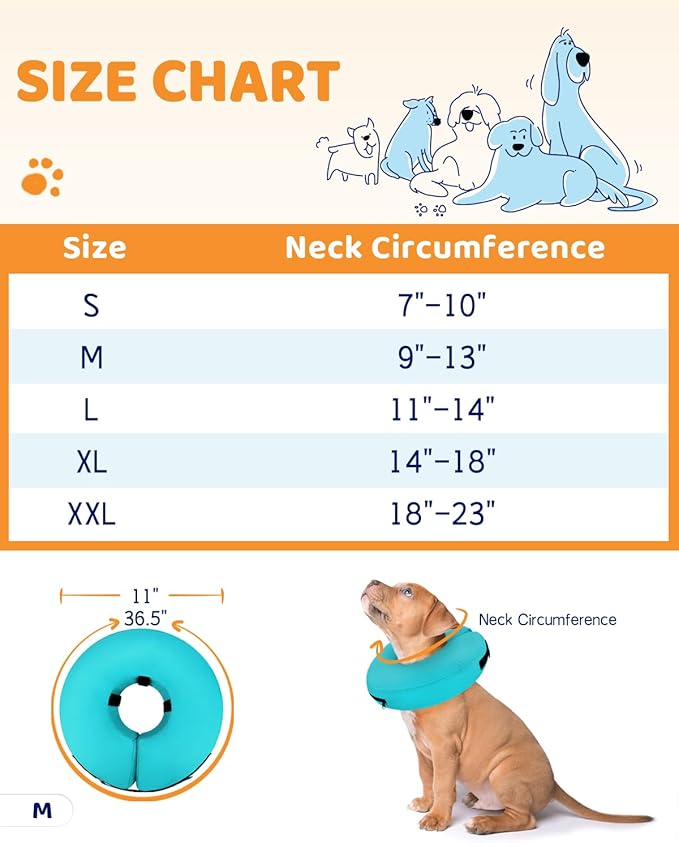 Supet Inflatable Dog Cone Collar for Large Medium Small Dogs, Soft Cone Collar for Dogs Cats, ECollar Doggie Neck Donut Dog Cone Alternative After Surgery