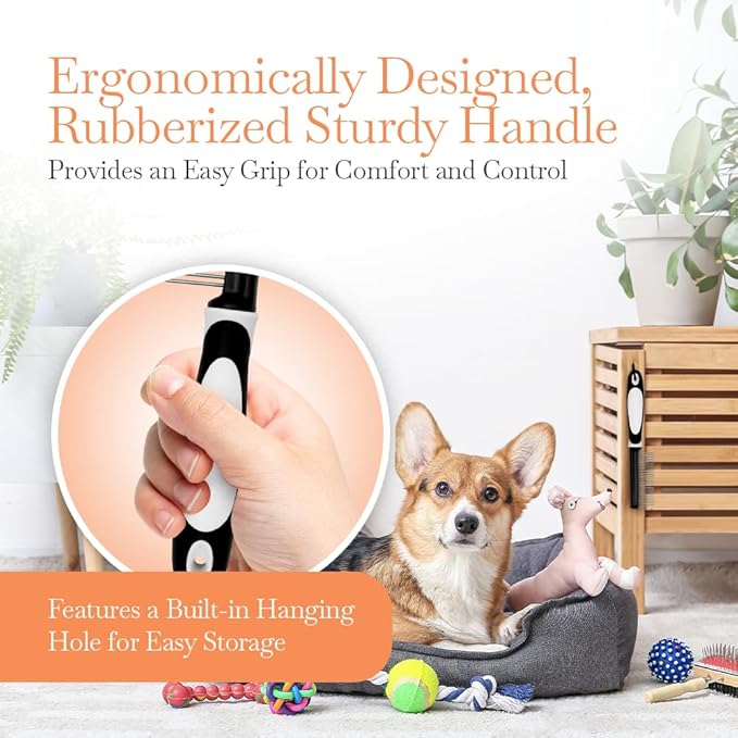 Fuller Brush Single-Sided Pet Comb - 25 Rust-Resistant Stainless Steel Pins - Ergonomic Rubberized Easy Grip Handle - Remove Tangles, Mats & Reduce Loose Hair - Tool for Grooming Dogs & Cats