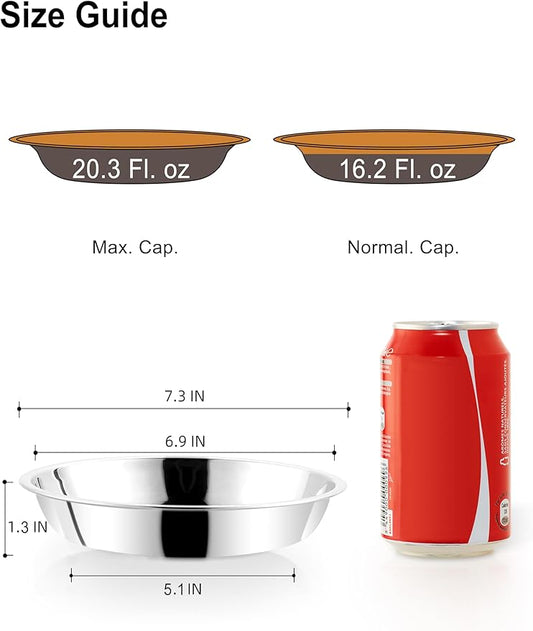 VENTION Medium Shallow Cat Food Bowls, Outer Dia. 7.3 in Whisker Fatigue Cat Bowl, Stainless Steel Cat Food Dish for Indoor Cats, Set of 2 Replacement Cat Bowls for Raised Station(20.3 Fl.oz)