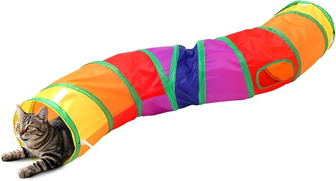 ‌Coolcandy Cat Tunnel & Interactive Cat Toy Indoor, S-ShapeTunnel Toys for Indoor Cats, Collapsible Interactive Peekaboo Cave with Play Ball, for Multi-Way Play & Small Animals