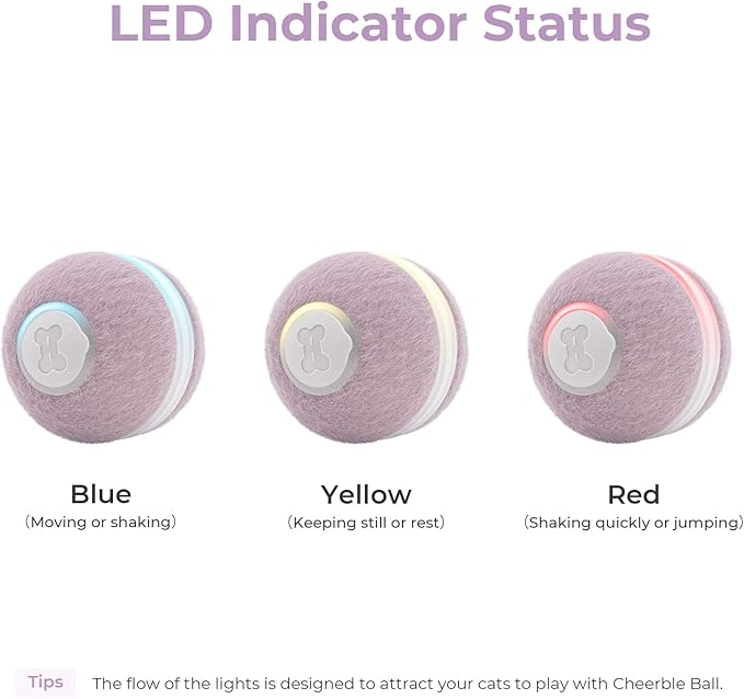 Cheerble Hoochii Smart Interactive Cat Toy, 3 Interactive Modes Automatic Moving Bouncing Rolling Ball for Indoor Cat Kitten Birthday Gift, Self Rotating Ball with Lights and Bell, USB Rechargeable