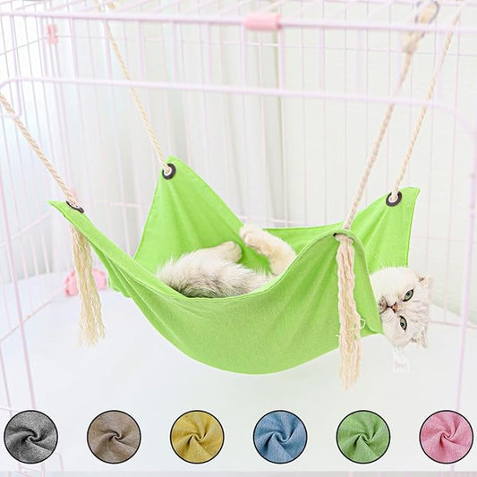 Breathable Linen Cat Hammock with Cotton Ropes in Clean Solid Colors, Minimalist Design for Cages Machine Washable (Green, 1pc)