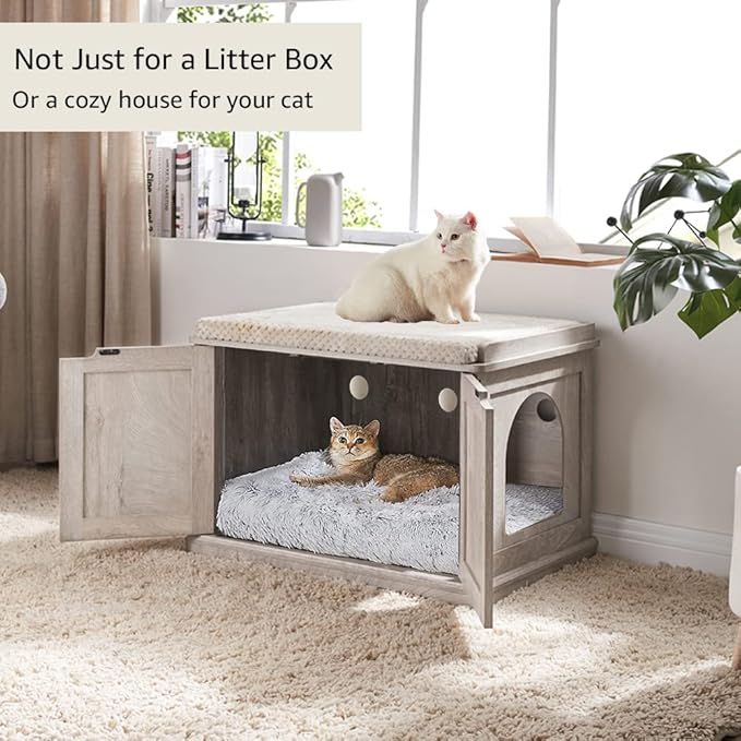 unipaws Cat Litter Box Enclosure Furniture, Hidden Litter Box Cover Washroom, Dog Proof Cabinet for Large Cat, Hideaway House, Weathered Grey