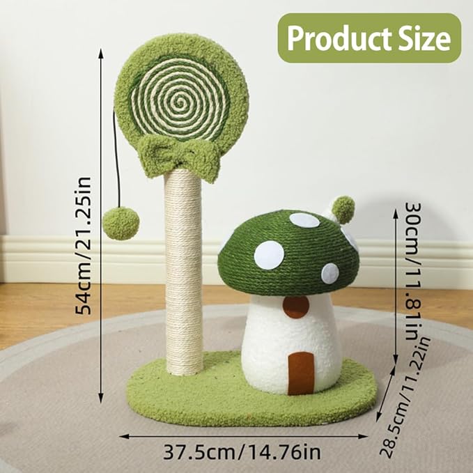 Mushroom Lollipop Cat Scratcher Furniture Mushroom Cat Tree Condo Cat Climbing Frame Sisal Rope Cat Tower for Indoor Cats (Green)
