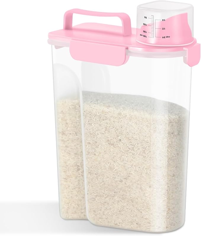 Rice Storage Container 10 Lbs, Pet Cat Dog Food Storage Container with Larger Spout and Cup, Airtight Cereal Containers Storage Food Cereal Dispenser, Kitchen and Pantry Organization Bin-Pink