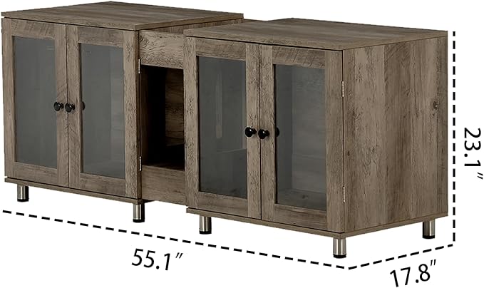 Double Cat Litter Box Enclosure for 2 Cats,Modern Double Litter Box Furniture with 7 Colors LED and Built-in Power Outlet,Large Cozy Cat Home,4 Glass Doors for Better Viewing,Grey