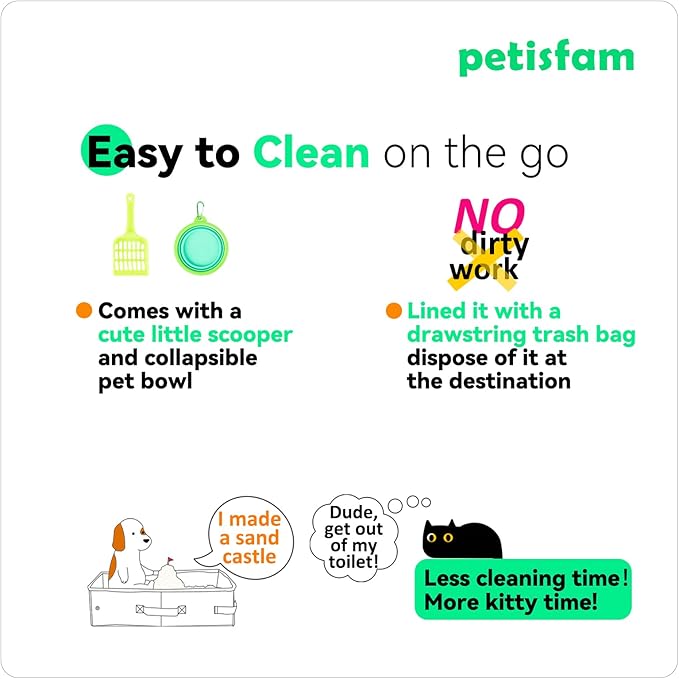 Large Portable Litter Box for Easy Travel with Large or Multiple Cats. Lightweight, Sturdy, Leak-Proof, Collapsible, Easy to Carry