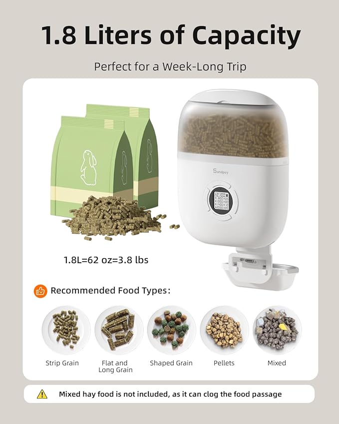 Hanging Rabbit Feeder, Programmable Automatic Pet Feeder with Dry Food Dispenser, Desiccant Bag and Portion Control for Rabbits Cats and Small Animals