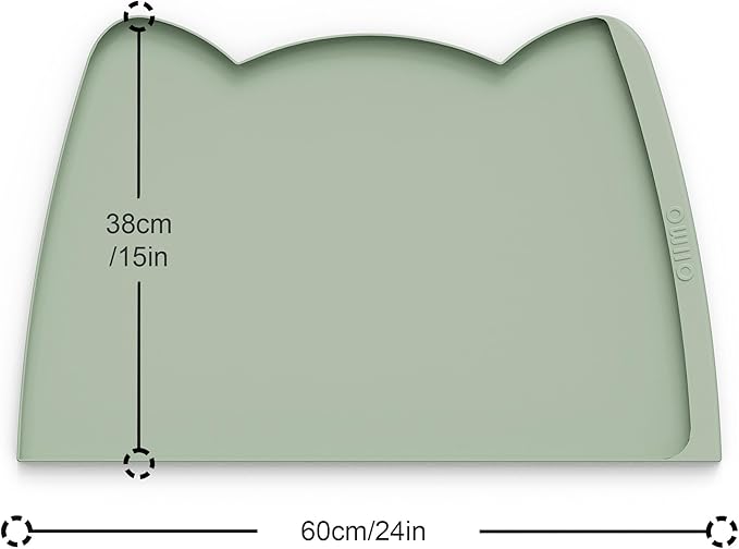 OHMO Dog Food Mat(Sage Green, 24 * 15'') w/Residue Collection Pocket Silicone Pet Feeding Mat for Floor High Edges Anti Spills Waterproof Cat Water Bowl Tray, Easy Clean Placemat