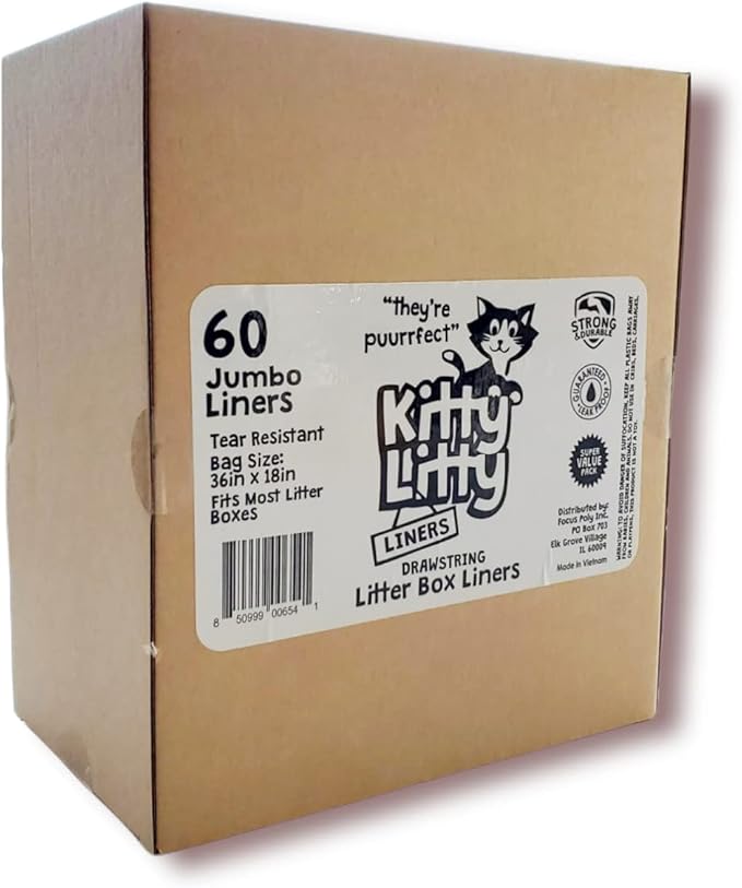 Cat Litter Box Liners 60 Count Drawstring, Kitty Litty Waste Liner Clean Up