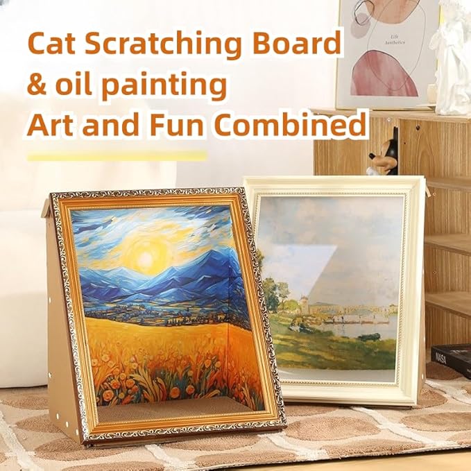 Oil Painting Cat House with Scratcher,Cat Bed Art Picture Frame Scratching Board Playing Tent Box, Assemble Kitty Couch Cave Condo Creative Pets Furniture - Kitty Living in Famous Painting (Reader)