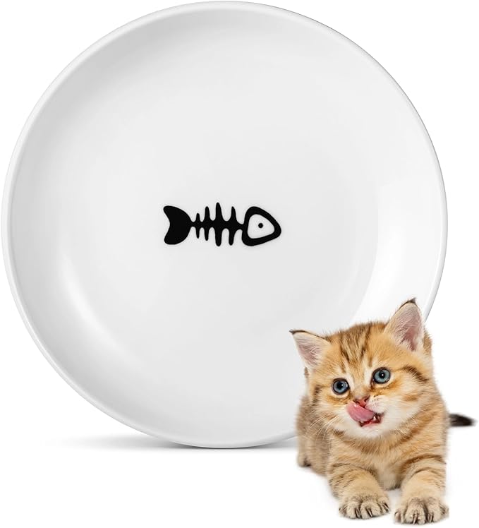 Ceramic Cat Food Plates: Cat Wet Food Bowls/Whisker Fatigue Cat Dishes & Shallow Bowls for Kittens and Small Animals